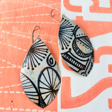 Ink Doodles Upcycled Long Pod Tin Earrings