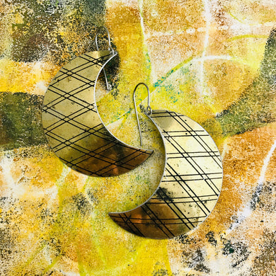 Black Lattice on Gold Big Moons Upcycled Tin Earrings