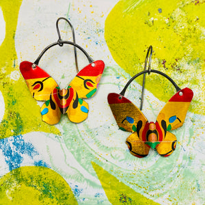 Shimmery Gold & Scarlet Small Butterflies Upcycled Tin Earrings