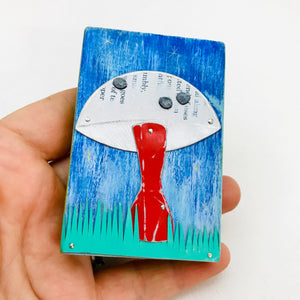 Red Stemmed Mushroom Tiny Tin Art