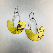 Load image into Gallery viewer, Lacey Yellow Chinese Characters Little Us Upcycled Tin Earrings
