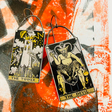 Load image into Gallery viewer, The Devil &amp; The Tower Tarot Tin Earrings