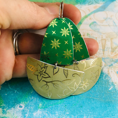Paris Green & Golds Upcycled Tin Boat Earrings