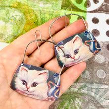 Load image into Gallery viewer, Fluffy White Kitties Rounded Rectangles Zero Waste Tin Earrings