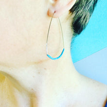 Load image into Gallery viewer, Blue Spiraled Tin Triangle Hoop Earrings