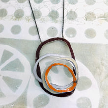 Load image into Gallery viewer, Chocolate, Snow, Cream, &amp; Persimmon Scribbles Upcycled Tin Necklace