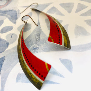 Vintage Scarlet Rounded Edge Recycled Tin Earrings