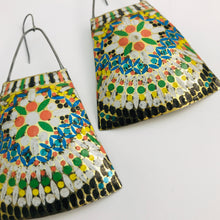 Load image into Gallery viewer, Vintage Mosaic Upcycled Vintage Tin Long Fans Earrings