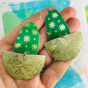 Paris Green & Golds Upcycled Tin Boat Earrings