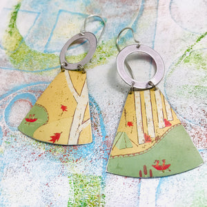 Birch Forest Campground Small Fans Tin Earrings