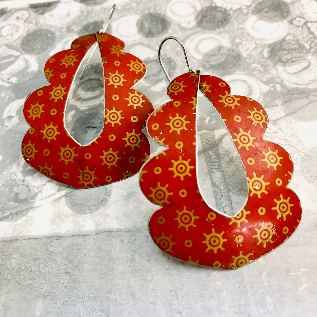 Vintage Scarlet and Golden Starlets Wavy Upcycled Tin Earrings