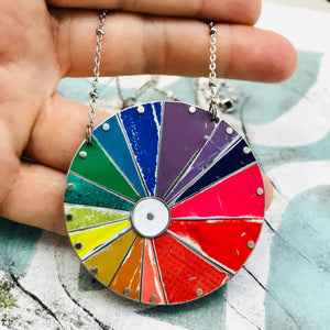 Round Rainbow Tin Color Wheel Necklace