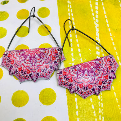 Complex Pink Mandala Recycled Tin Earrings