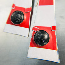 Load image into Gallery viewer, Bright Red &amp; White Black Dome Zero Waste Tin Earrings