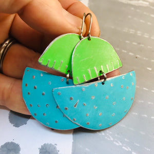 Aqua and Snap Pea Upcycled Tin Boat Earrings