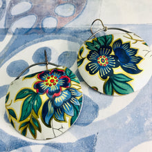 Load image into Gallery viewer, Vintage Blue Flowers Upcycled Circle Earrings