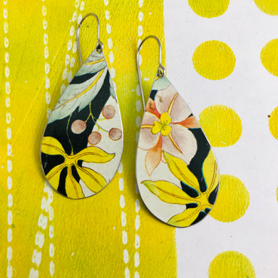 Pale Pink Blossoms Upcycled Teardrop Tin Earrings