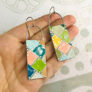 Mixed Colors Tesserae Arched Wire Tin Earrings