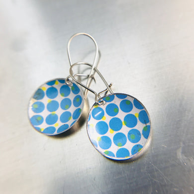 Blue Dot Halftone Pattern on White Upcycled Tiny Dot Earrings