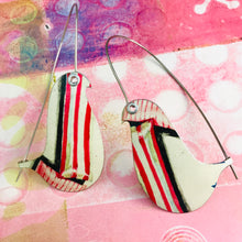 Load image into Gallery viewer, Candy Striped Birds on a Wire Upcycled Tin Earrings