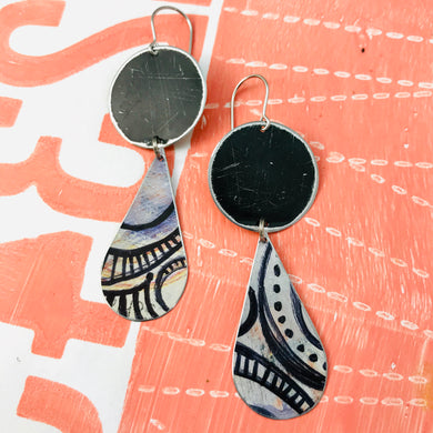 Ink Doodles Long Teardrops Tin Earrings
