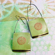 Load image into Gallery viewer, Zinnia on Pale Seafoam Recycled Tin Earrings