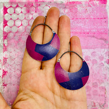 Load image into Gallery viewer, Purple &amp; Red Violet Crescent Circles Upcycled Tin Earrings