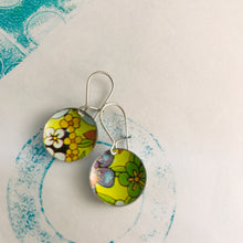 Load image into Gallery viewer, Yellow-y Allover Flowers Upcycled Tiny Dot Earrings