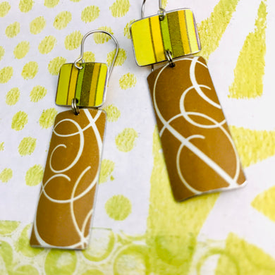 Retro Stripes & Swirls Rectangles Recycled Tin Earrings