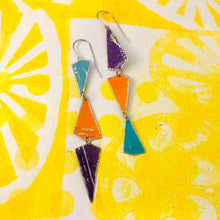 Load image into Gallery viewer, Turquoise, Orange &amp; Purple Small Narrow Kites Recycled Tin Earrings