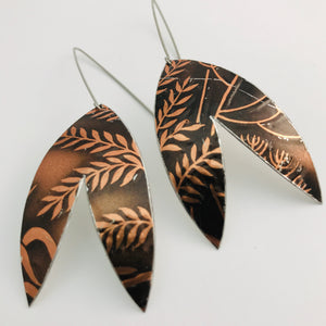 Copper Leaves Double Leaf Upcycled Tin Earrings