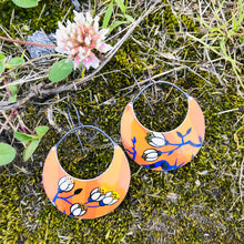 Load image into Gallery viewer, Orange Sunrise Crescent Circles Upcycled Tin Earrings