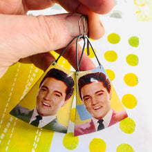 Load image into Gallery viewer, Young Elvis Upcycled Tin Long Fans Earrings