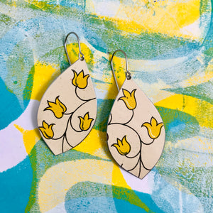 Yellow Flower Vine Upcycled Pod Tin Earrings