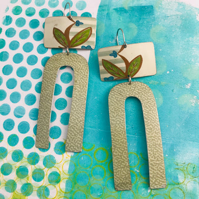 Green Leaves & Mottled Gray Arches Zero Waste Tin Earrings