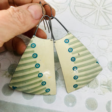 Load image into Gallery viewer, Teal Dots Upcycled Tin Long Fans Earrings