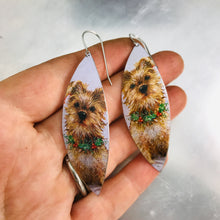 Load image into Gallery viewer, Xmas Terriers Upcycled Tin Leaf Earrings