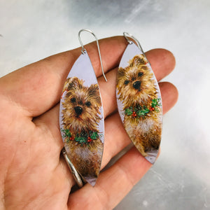 Xmas Terriers Upcycled Tin Leaf Earrings