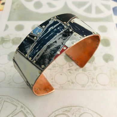 Mixed Black & White and Pops of Red Upcycled Tesserae Tin Cuff