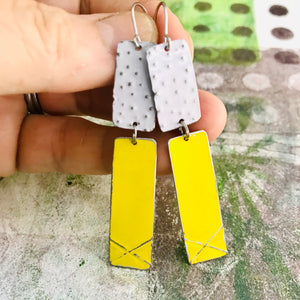 Bright Yellow & White Recycled Tin Earrings