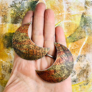 Vintage Orange & Gold Big Moons Upcycled Tin Earrings