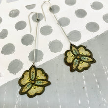 Load image into Gallery viewer, Vintage Flowers Long Tin Drop Earrings