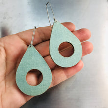 Load image into Gallery viewer, Aqua Linen Teardrops Recycled Book Cover Earrings
