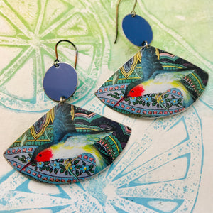 Ruby Throated Hummingbirds Upcycled Tin Earrings