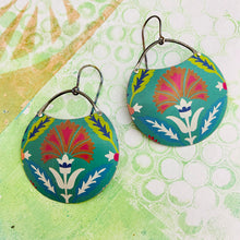 Load image into Gallery viewer, Fountain Flower Circles Upcycled Tin Earrings