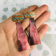 Load image into Gallery viewer, Shimmery Etched Burgundy Tin Zero Waste Earrings Ethical Jewelry