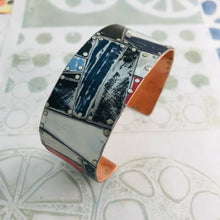 Load image into Gallery viewer, Mixed Black &amp; White and Pops of Red Upcycled Tesserae Tin Cuff