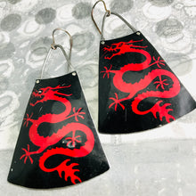 Load image into Gallery viewer, Chinese Dragons on Black Upcycled Tin Fans Earrings