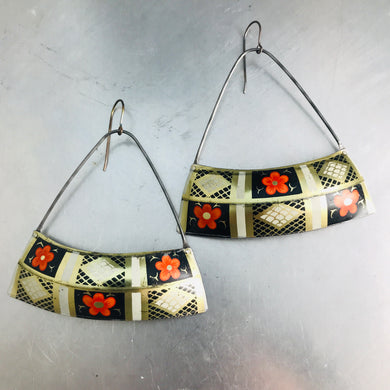 Orange Blossoms Wide Arc Recycled Tin Earrings