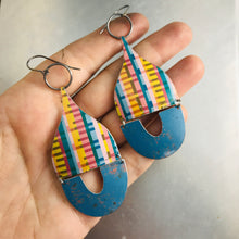Load image into Gallery viewer, Pixels and Distressed Blue Mixed Arches Upcycled Tin Earrings